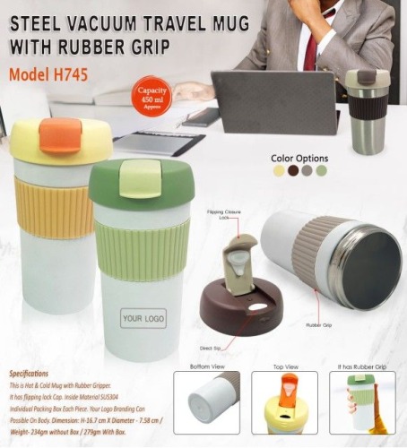 Steel Vacuum Travel Mug With Rubber Grip H745