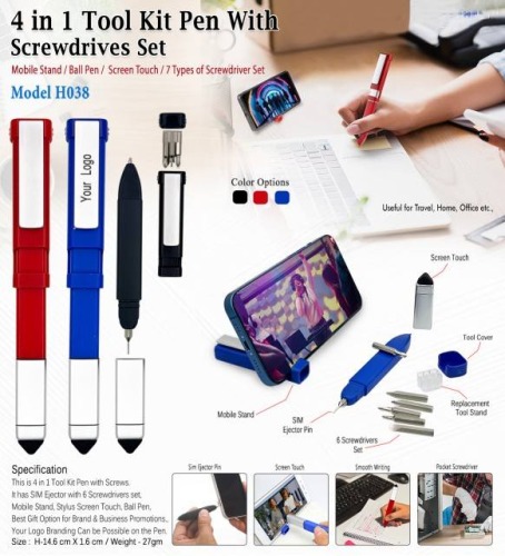 4 In 1 Tool Kit Pen With Screwdrives Set H038