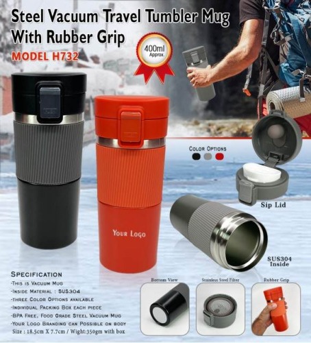 Steel Vacuum Travel Tumbler Mug With Rubber Grip H732