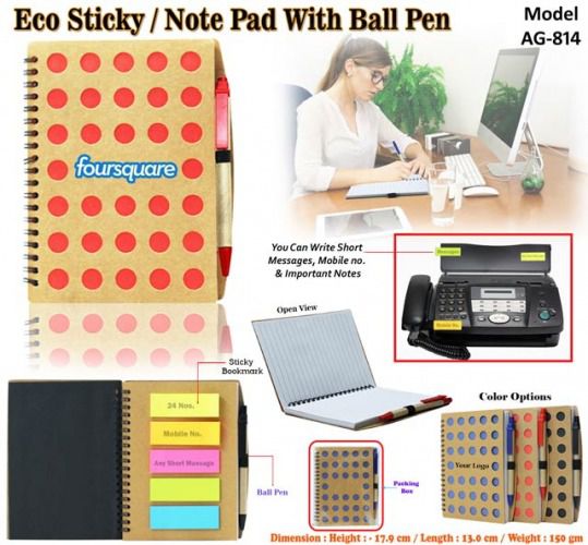 Eco Sticky Note Pad With Ball Pen AG 814