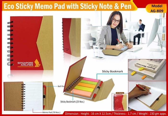 Eco Sticky Pad- Memo Pad with Pen AG 809