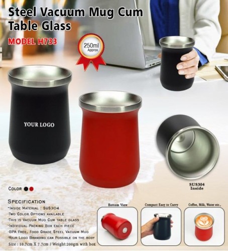 Steel Vacuum Mug Cum Table Glass H733