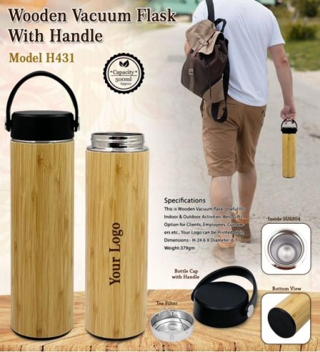 Wooden Vacuum Flask With Handle H431