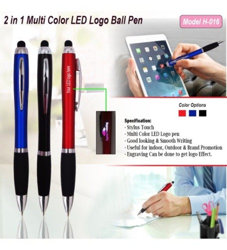 2 In 1 Multi Color Led Logo Ball Pen H-016