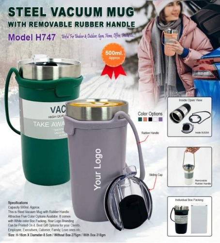 Stainless Steel Vacuum Mug With Removable Rubber Handle  H747