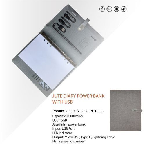 Jute Diary Power Bank With Usb AG JDPBU10000
