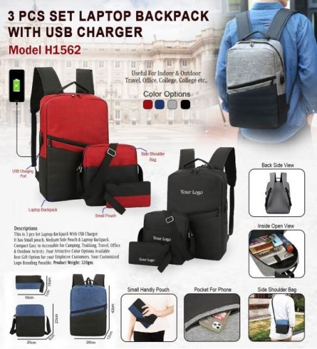 3 Pcs Set Laptop Backpack With Usb Charger H1562