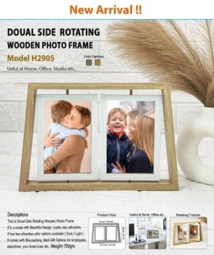 Dual Side Rotating Wooden Photo Frame H 2905