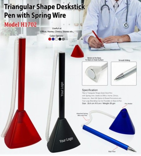 Triangular Shape Deskstick Pen With Spring Wire H1702
