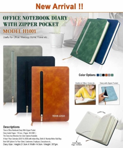 Office Note Book Diary With Zipper Pocket H 1001