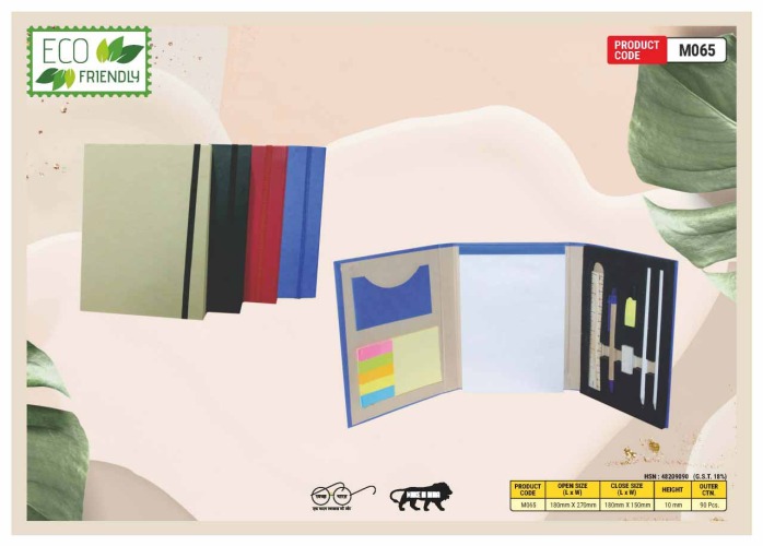 Eco Friendly Three Fold Diary With Elastic And Stationery M065