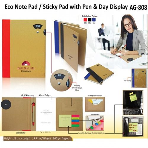 Eco Note Pad Sticky Pad with Pen & Day Display AG 808