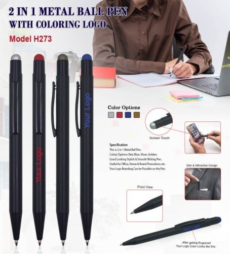 2 In 1 Metal Ball Pen With Coloring Logo H273
