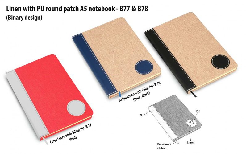 Linen with PU round patch A5 notebook B77