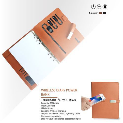 Wire Less Diary Power Bank AGWDP5000