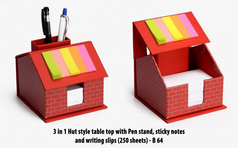 3 in 1 hut style table top with pen stand sticky notes and writing slips B 64