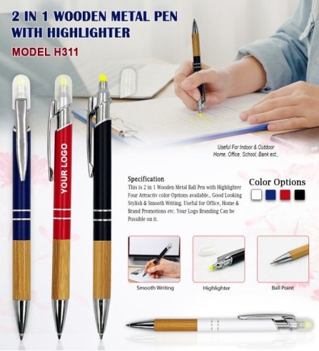 2 In 1 Wooden Metal Pen With Highlighter H311