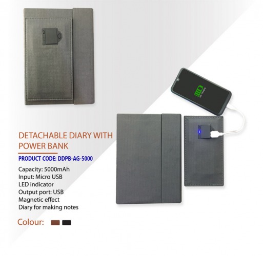 Detachable Diary With Power Bank DDPBPB AG 5000