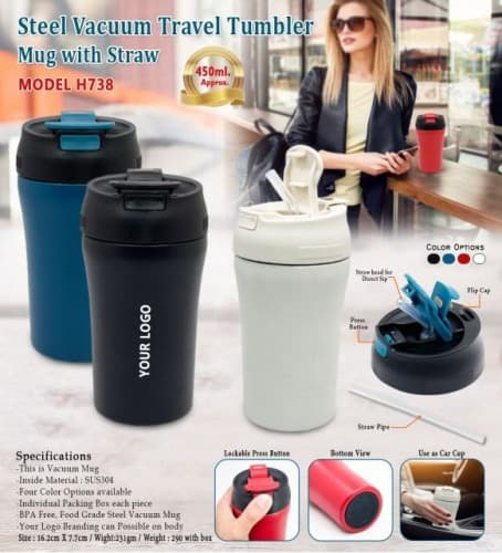Steel Vacuum Travel Tumbler Mug With Straw H738