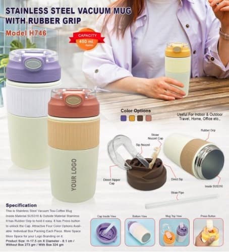 Stainless Steel Vacuum Mug With Rubber Grip H745