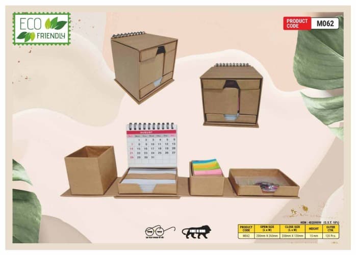 Eco Friendly Foldable Square Cube Box With Pen Holder Sticky Note With Calendar M062