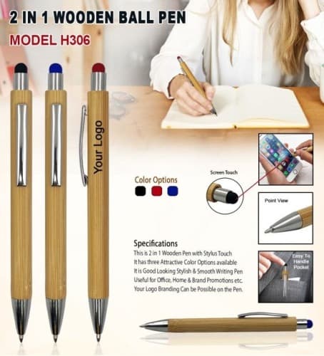 2 In 1 Wooden Ball Pen H306
