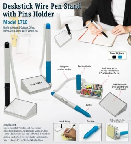 Deskstick Wire Pen Stand With Pins Holder 1710
