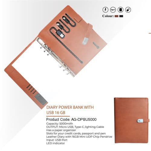 Diary Power Bank With Usb AGDPBU 5000