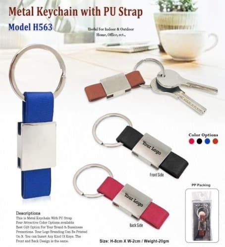 Metal Keychain With Pu Strap H563