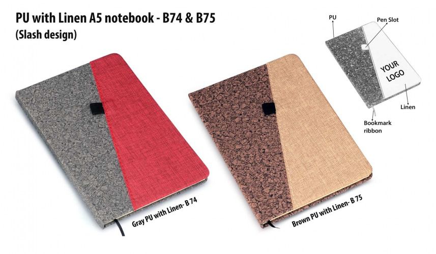 PU with Linen A 5 notebook B 74