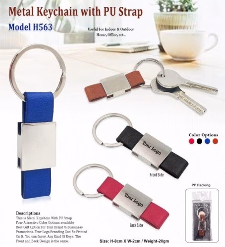 Metal Keychain With Pu Strap H563