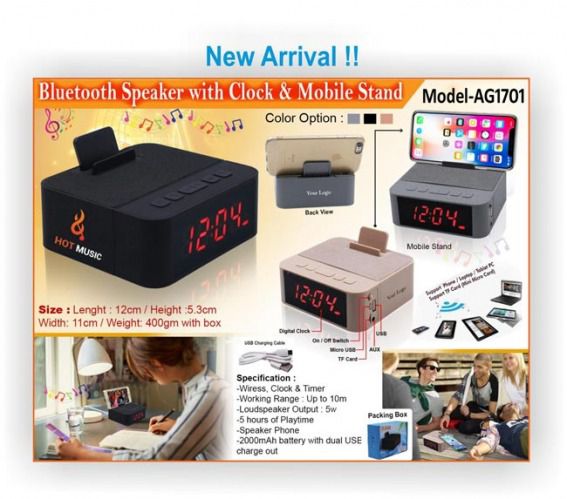 Bluetooth Speaker with Clock And Mobile Stand AG 1701