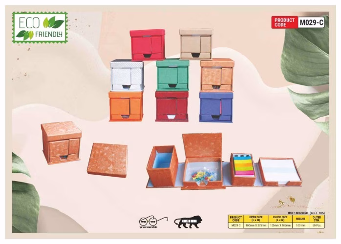 Color Foldable Square Cube Box With Pen Holder Sticky Note M029C