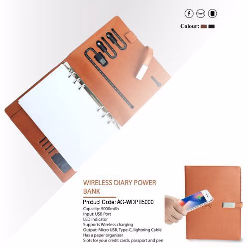 Wire Less Diary Power Bank AGWDP5000
