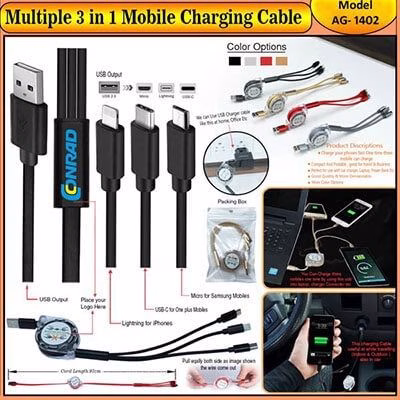 Multiple 3 in 1 Mobile Charging Cable AG 1402